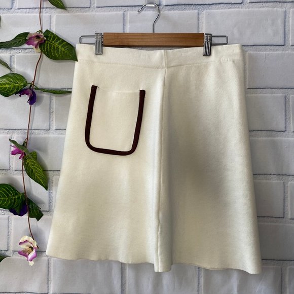 Zara Knit Cream & Brown A-Line Mini Skirt NWT - Picture 5 of 8